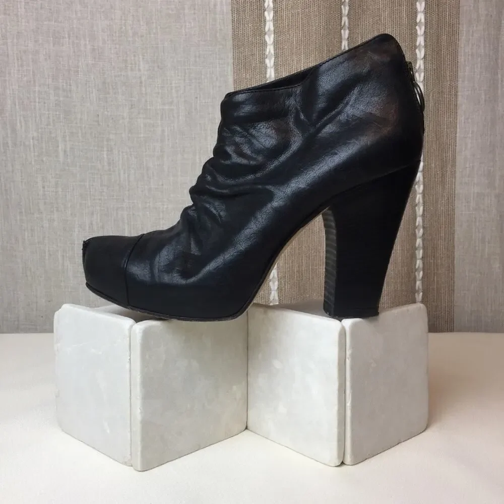 Fiorentini & Baker Leather Chunky Heel Ankle Boots,‎ Black, Sz 9.5
